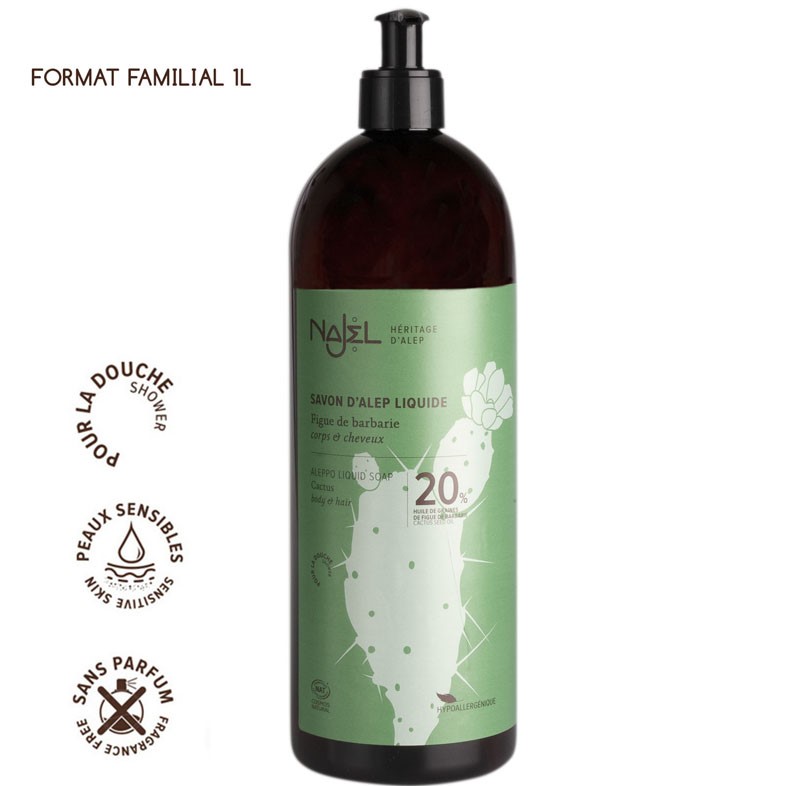 NAJEL COSMOS NATURAL certified LIQUID ALEPPO SOAP WITH 20%CACTUS SEED OIL