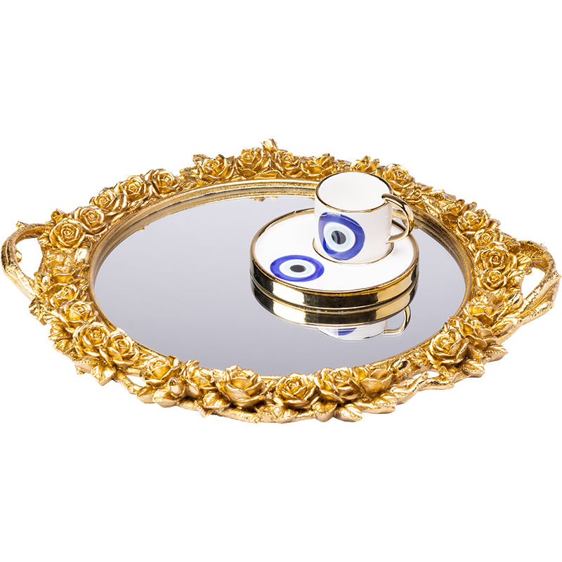 Round gold flower tray