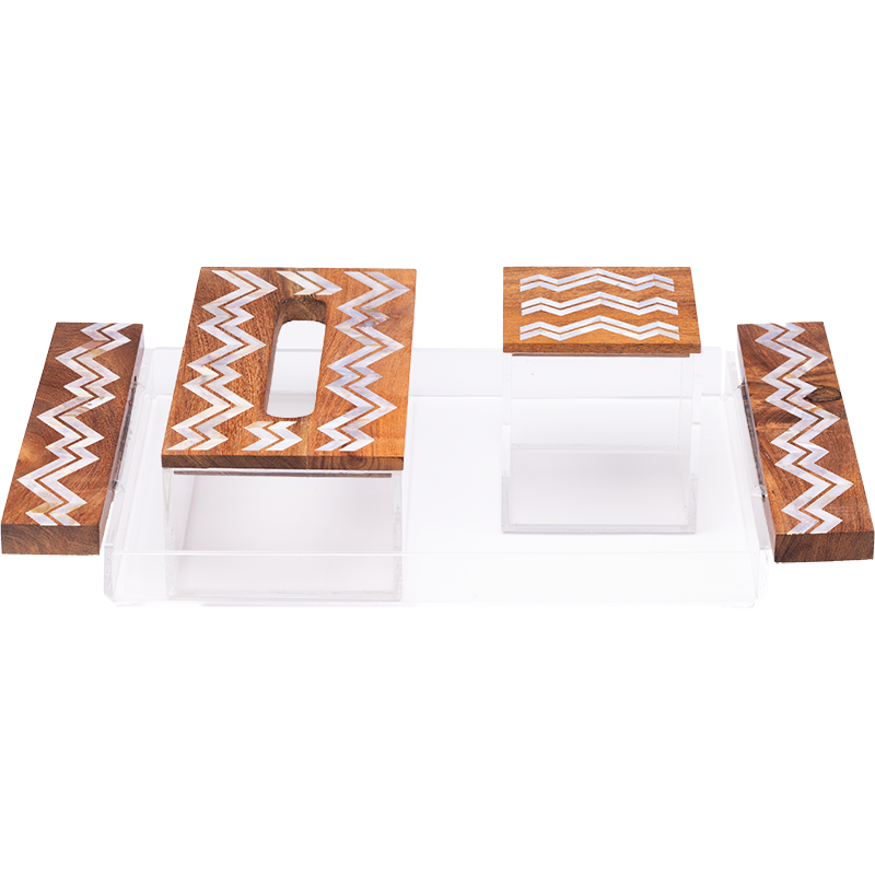 Mother of Pearl Tray Set, Tissue box ,and tea box