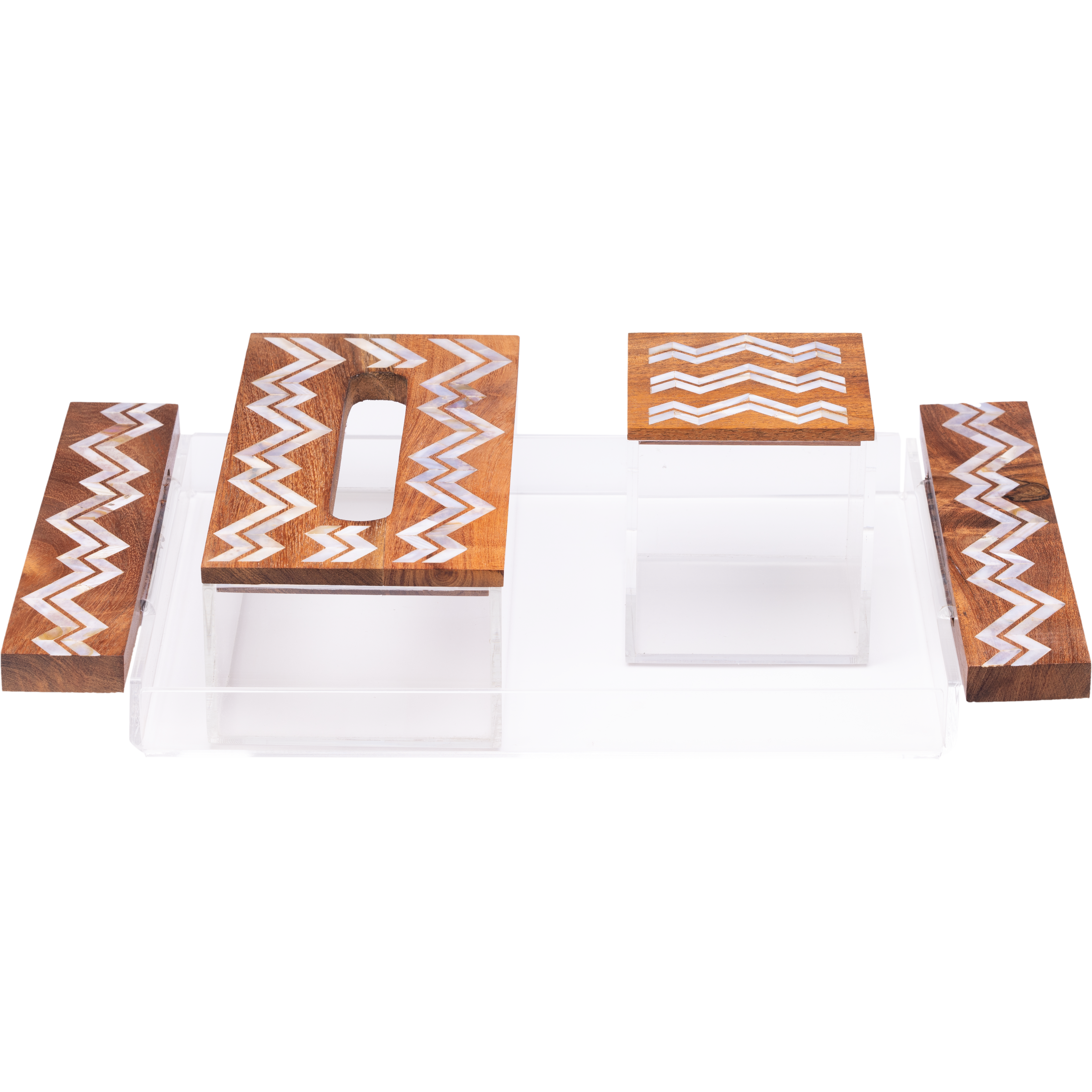 Mother of Pearl Tray Set, Tissue box ,and tea box