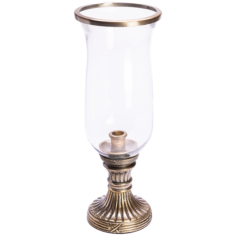 Large golden candle holder with glass
