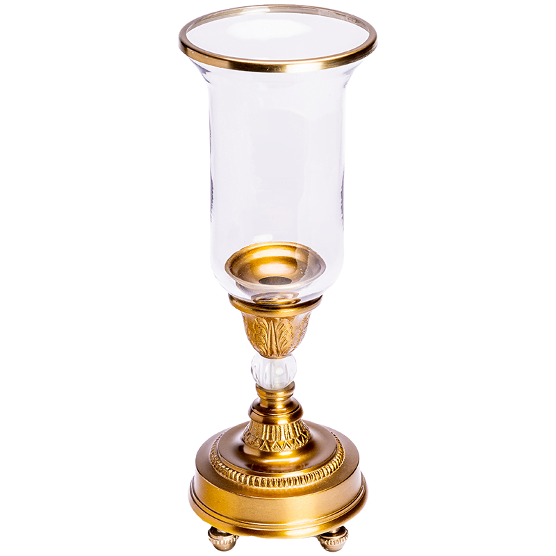 A Candle Holder in Gold with Antique Styling.