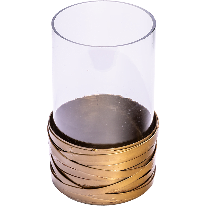 a bronze candle holder with glass