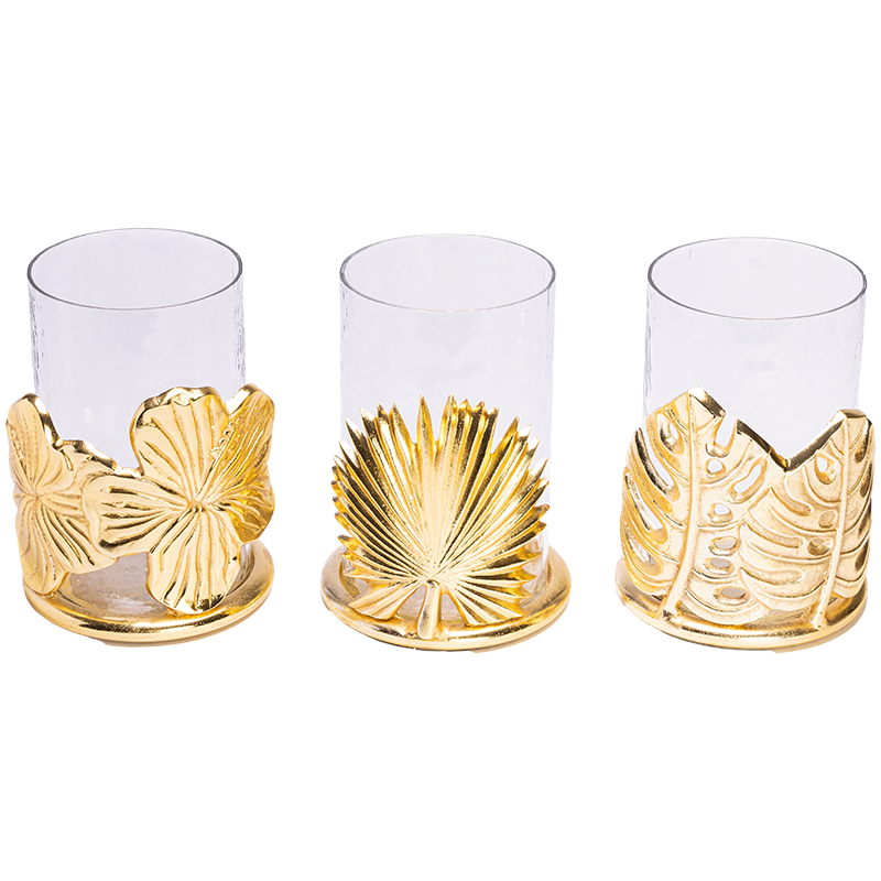 Leaf, Palm, Flower, Gold Candle holders