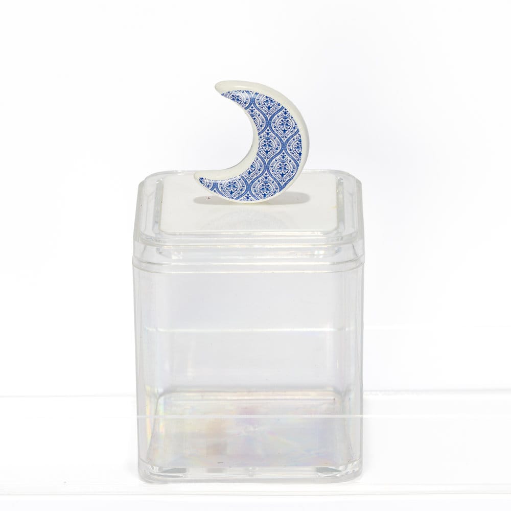 Acrylic Box Crescent Moon Handle blue and white ceramic
